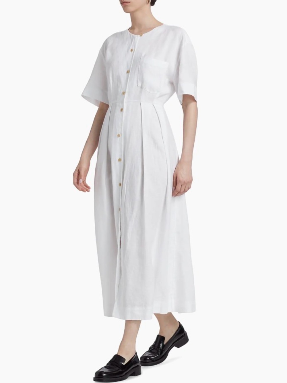 Jenni Kayne White Linen Button-Front Midi Shirt Dress